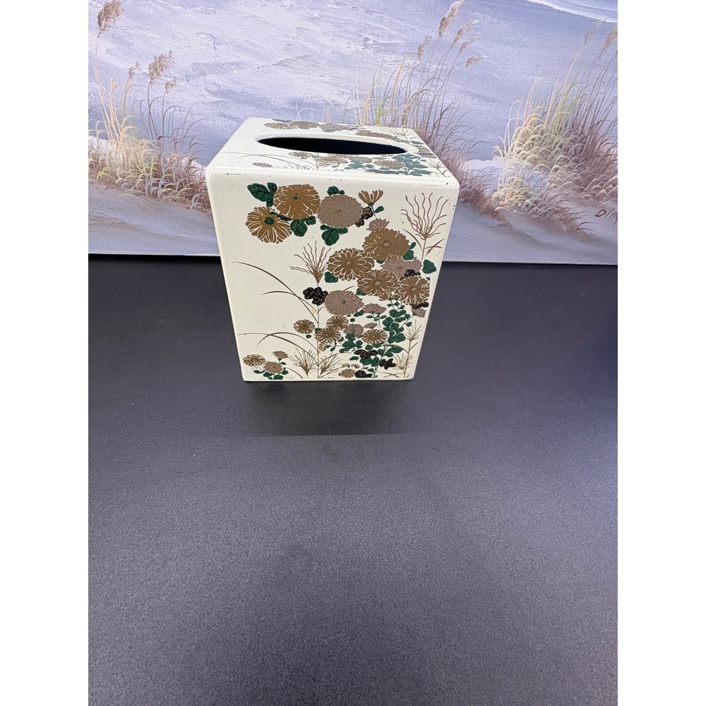 Vintage Otagiri Japan Lacquer Tissue Box Cover Hand Crafted Floral Chrysanthemum